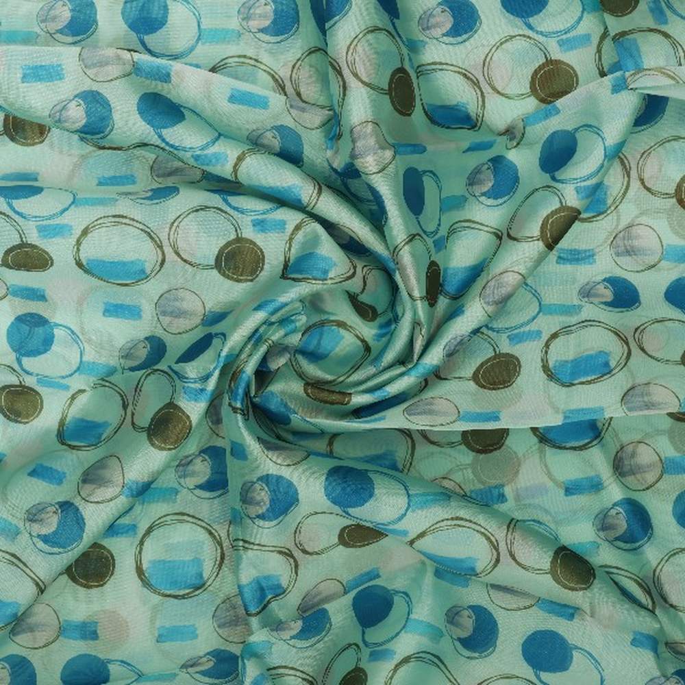 Aqua Green Abstract Print Organza Fabric – or 0 ta09352 110 2