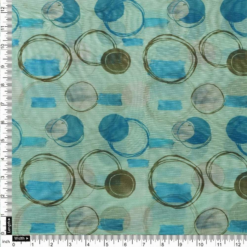 Aqua Green Abstract Print Organza Fabric – or 0 ta09352 110 4