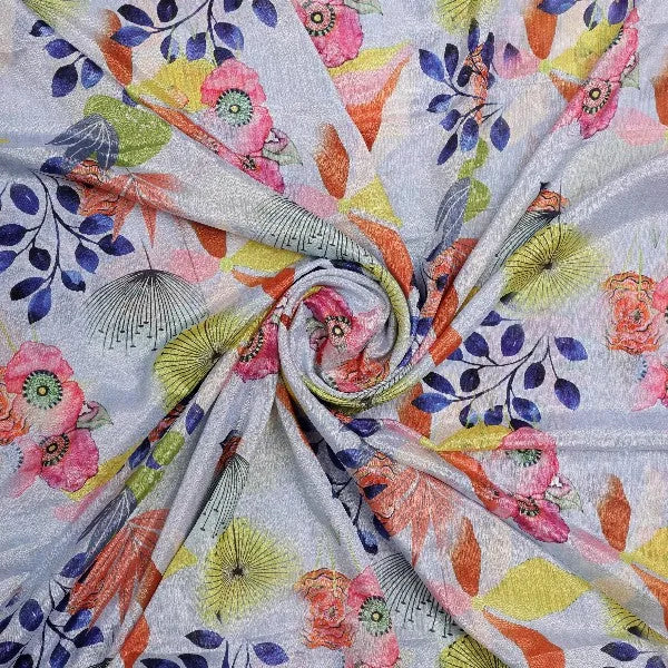 Artistic Floral and Leaf Print on Light Blue Chinon Fabric – plch 0 pa7202 108 1