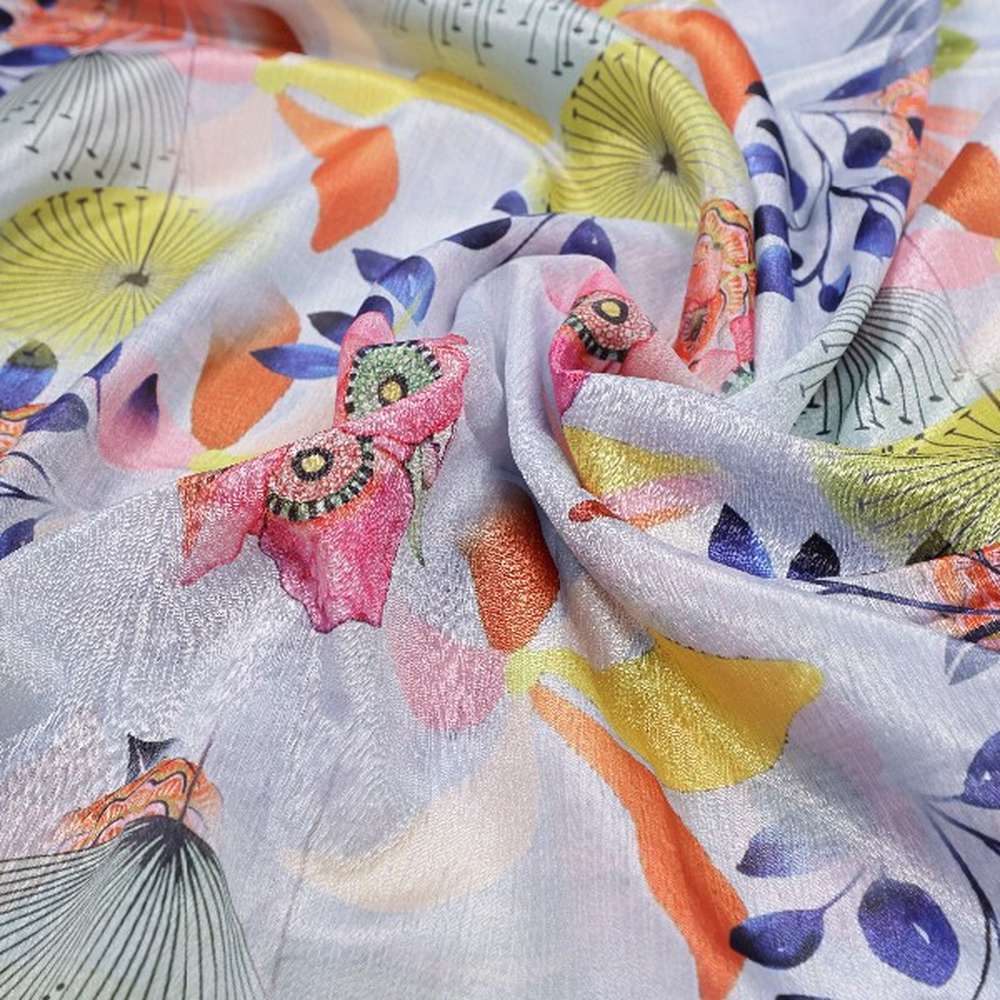 Artistic Floral and Leaf Print on Light Blue Chinon Fabric – plch 0 pa7202 108 2