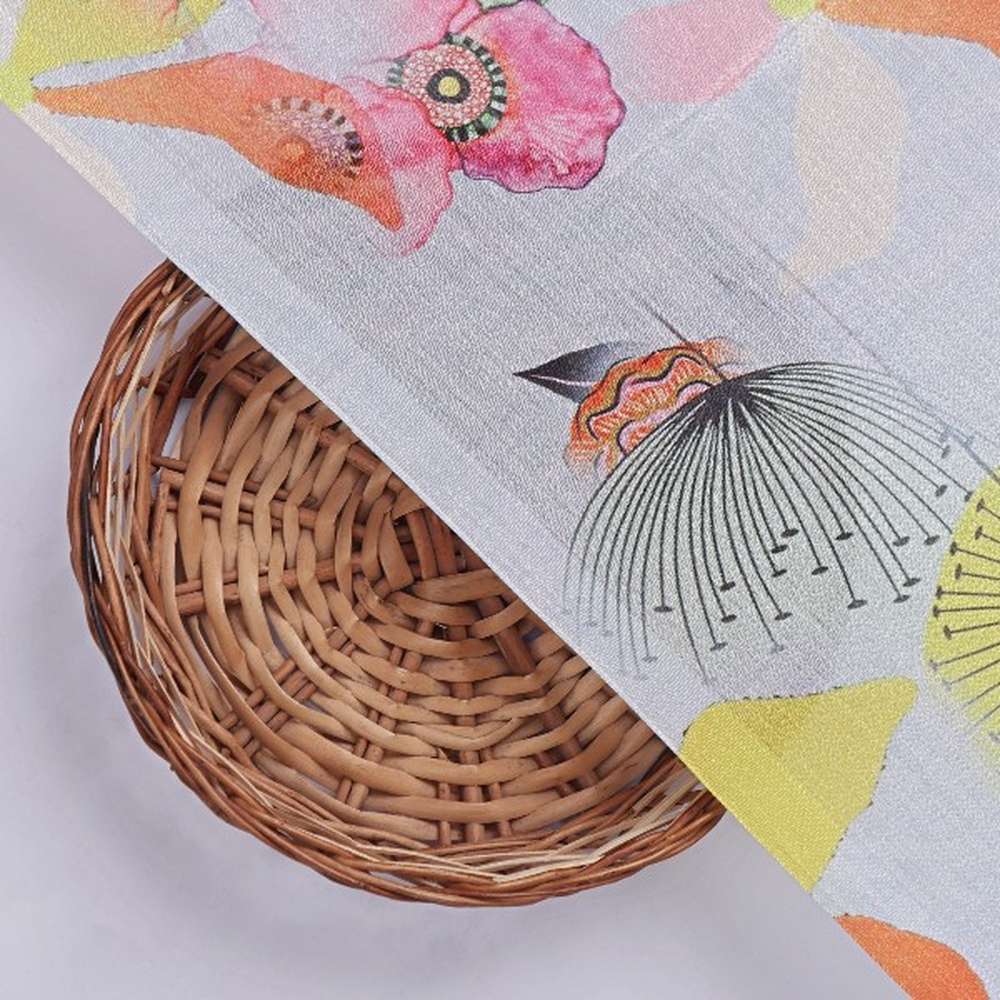 Artistic Floral and Leaf Print on Light Blue Chinon Fabric – plch 0 pa7202 108 3