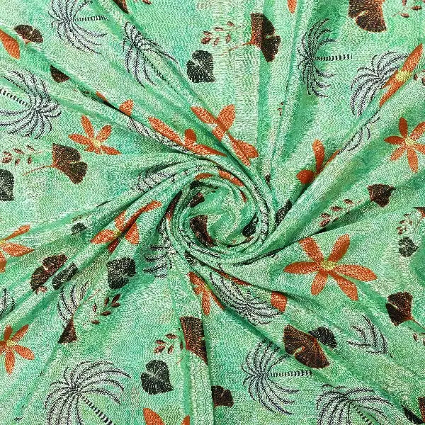 Sea Green & Orange Tropical Floral Print Chinon Fabric – plch 0 pa7226 108 2