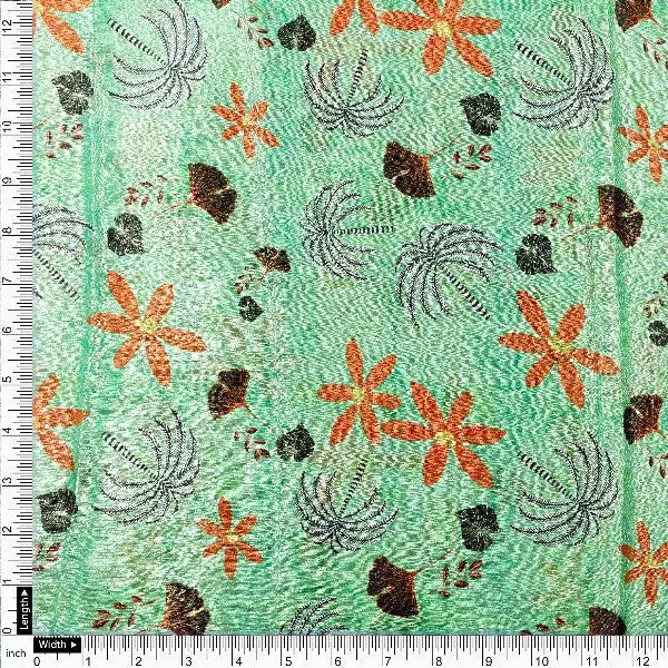 Sea Green & Orange Tropical Floral Print Chinon Fabric – plch 0 pa7226 108 4