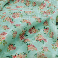 Mint Green Floral Printed Linen Fabric – poli ch ma028053 110 1