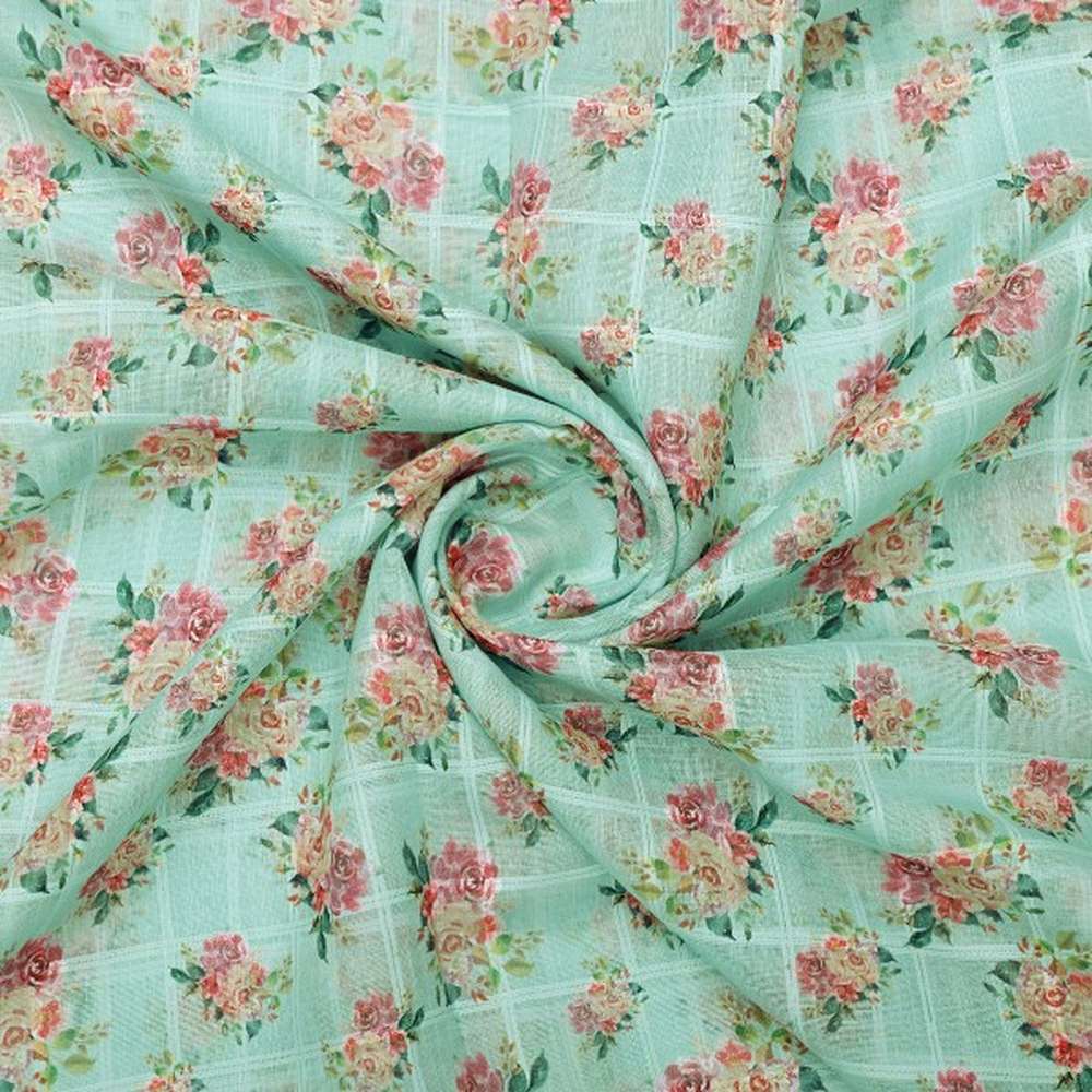 Mint Green Floral Printed Linen Fabric – poli ch ma028053 110 2