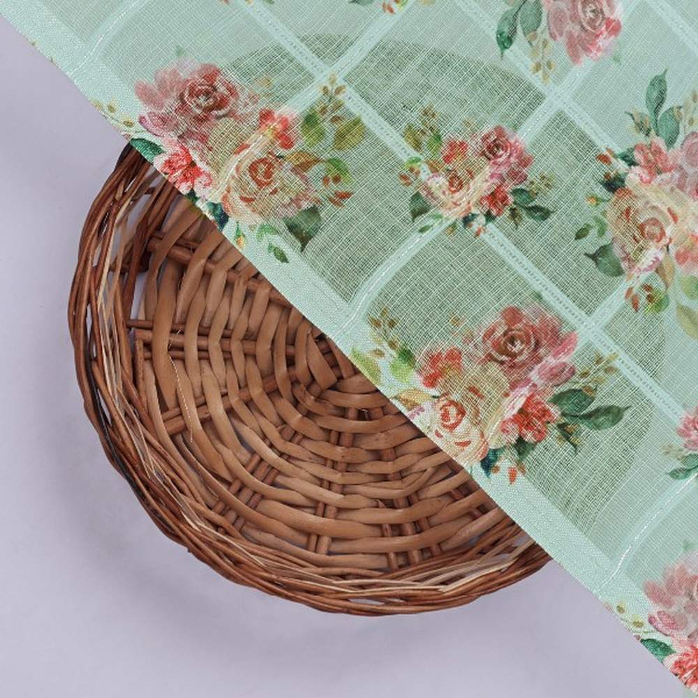 Mint Green Floral Printed Linen Fabric – poli ch ma028053 110 3