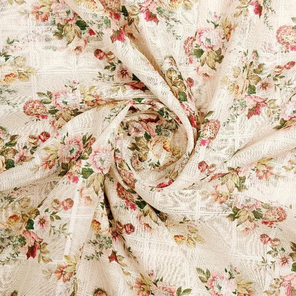 Beige Floral Grid Linen Fabric – poli ch ma028069 110 2