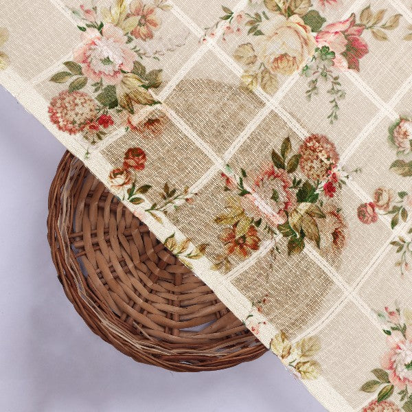 Beige Floral Grid Linen Fabric – poli ch ma028069 110 3