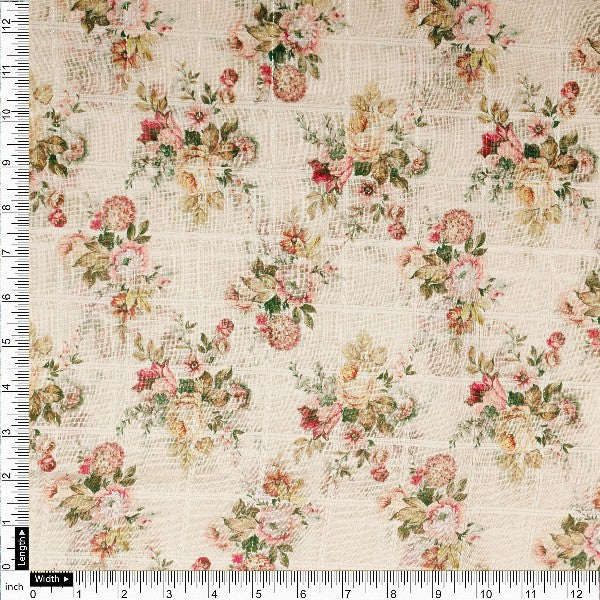 Beige Floral Grid Linen Fabric – poli ch ma028069 110 4