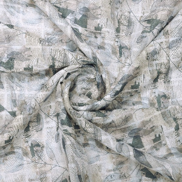 Grey Beige Linen Look Abstract Leaf Print – poli ch ma028089 110 2