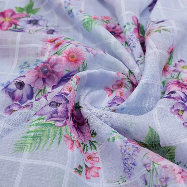 Blue Linen with Floral Bouquet Print – poli ch pa10766 110 2 - alternate view