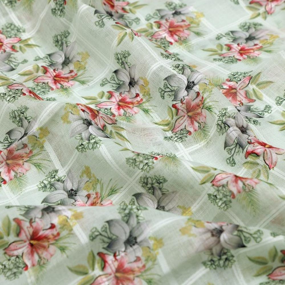 Green Floral Printed Linen Fabric – poli ch pa11068 110 1