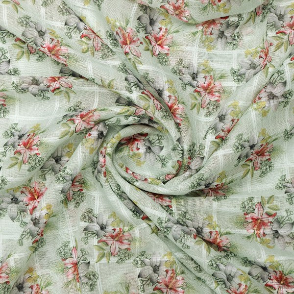 Green Floral Printed Linen Fabric – poli ch pa11068 110 2