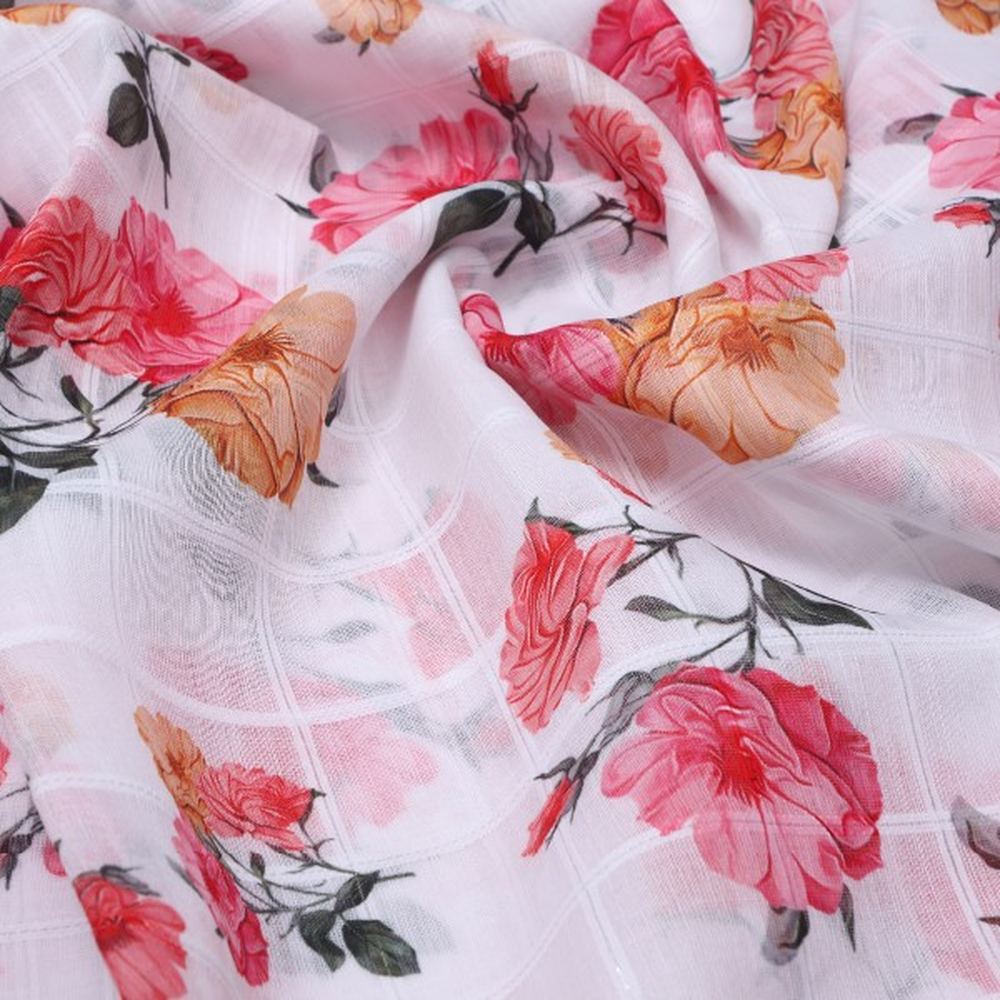 White Linen with Pink Rose Floral Print – poli ch ta08907 110 1