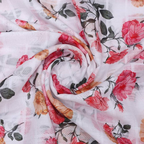 White Linen with Pink Rose Floral Print – poli ch ta08907 110 2 - alternate view