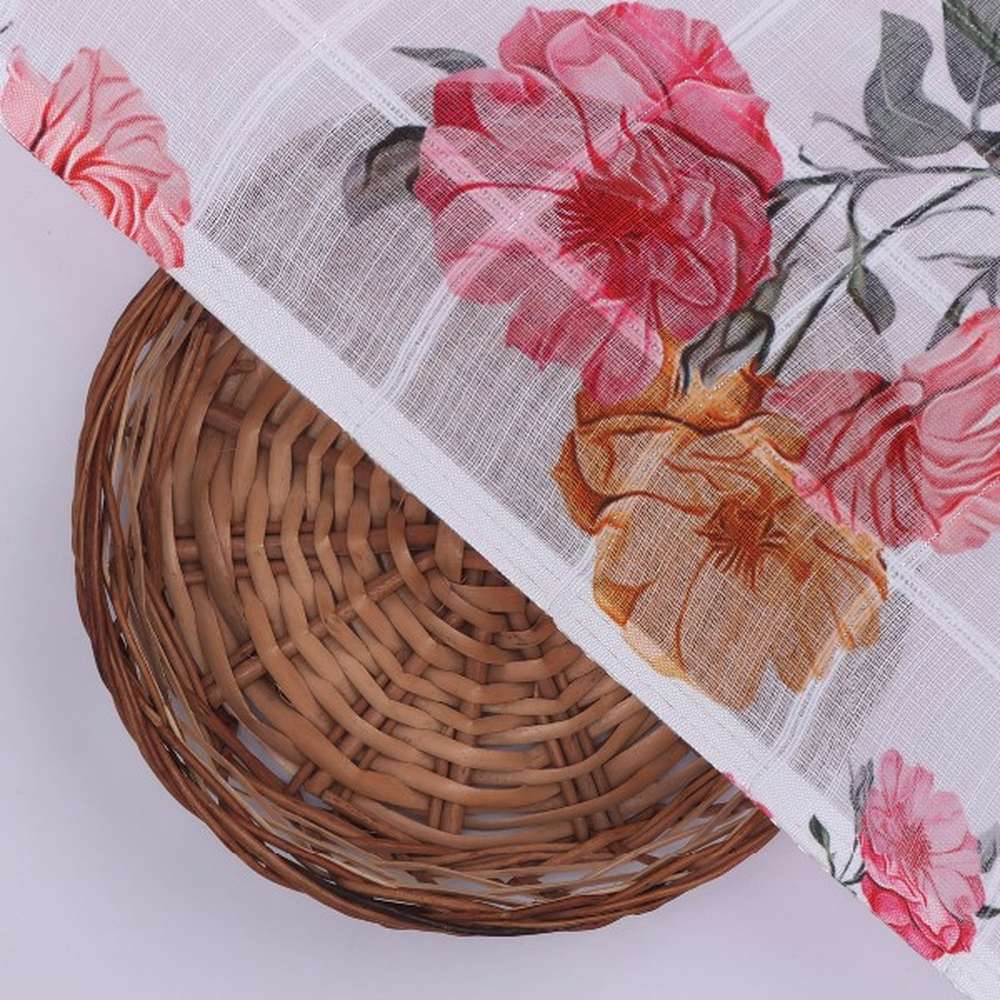 White Linen with Pink Rose Floral Print – poli ch ta08907 110 3