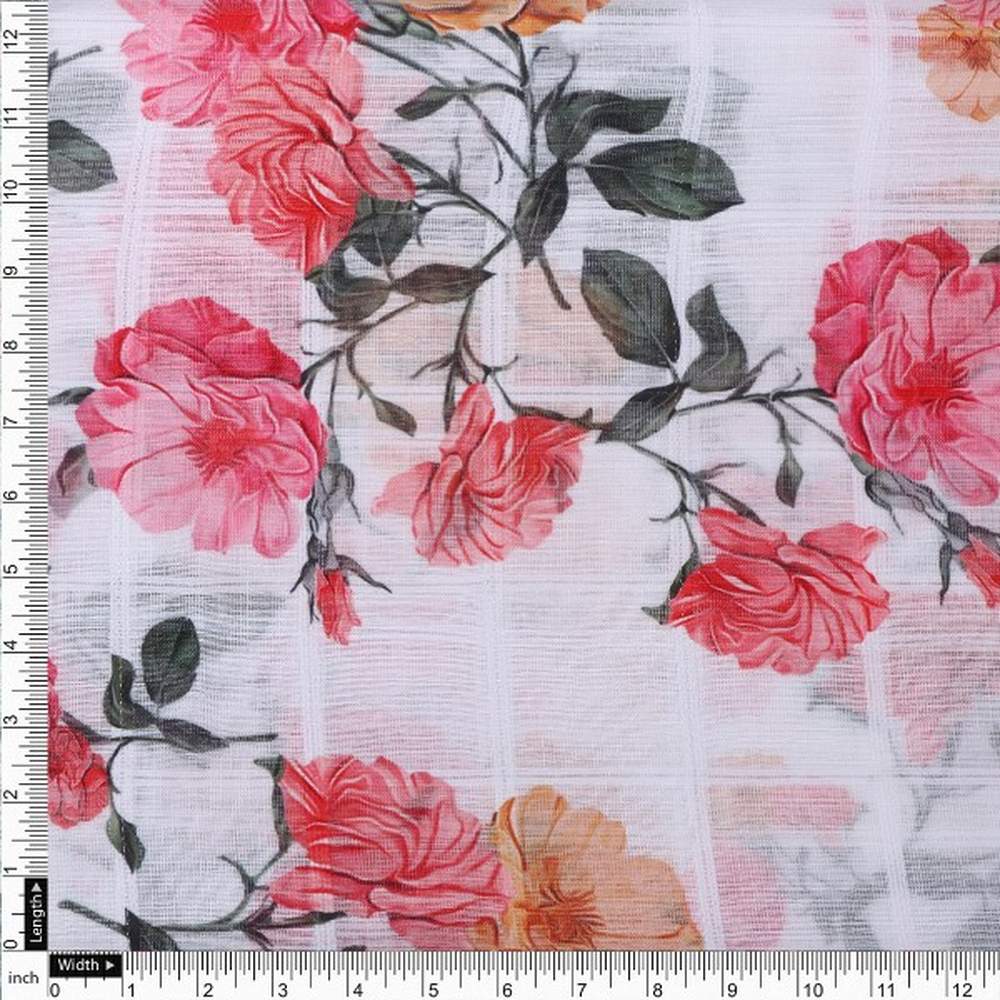 White Linen with Pink Rose Floral Print – poli ch ta08907 110 4