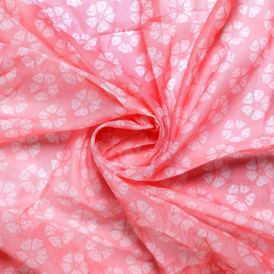Chanderi Fabric with Pink Floral and Butti Pattern - FAB VOGUE Studio®