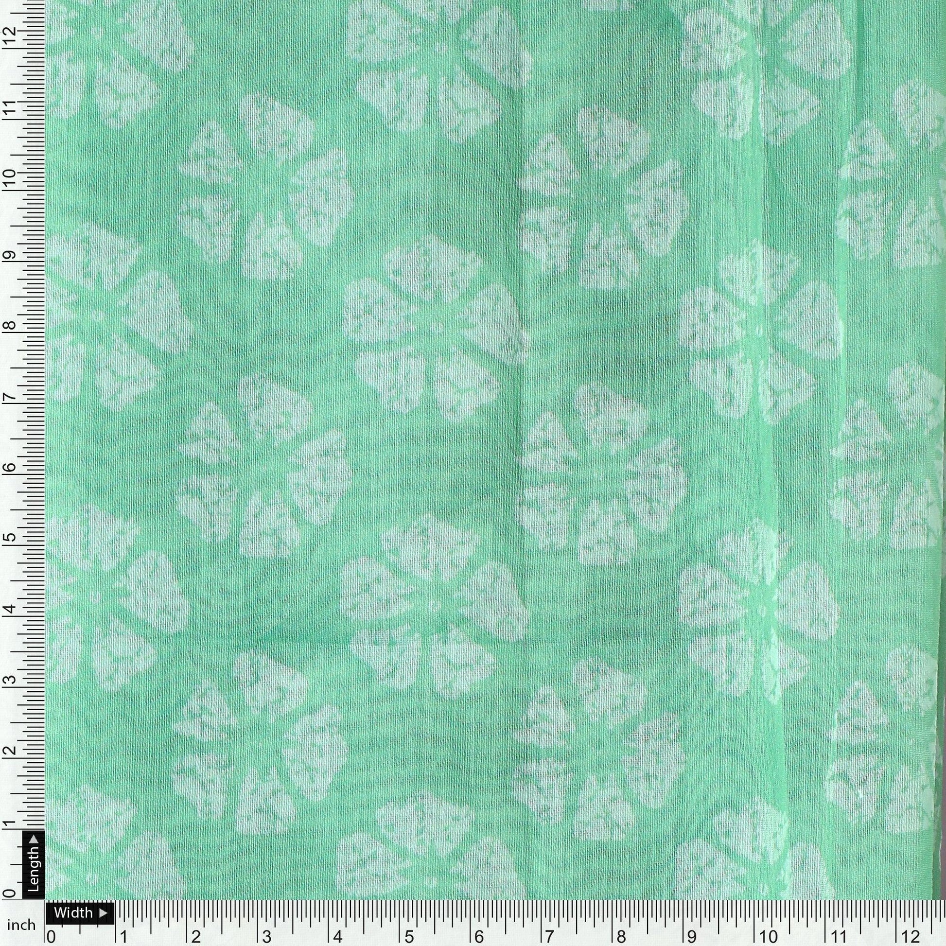 Chanderi Digital Printed Floral & Butti Fabric - Green - FAB VOGUE Studio®