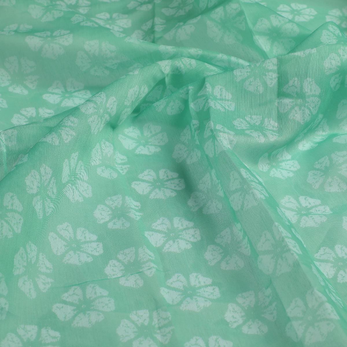 Chanderi Digital Printed Floral & Butti Fabric - Green - FAB VOGUE Studio®