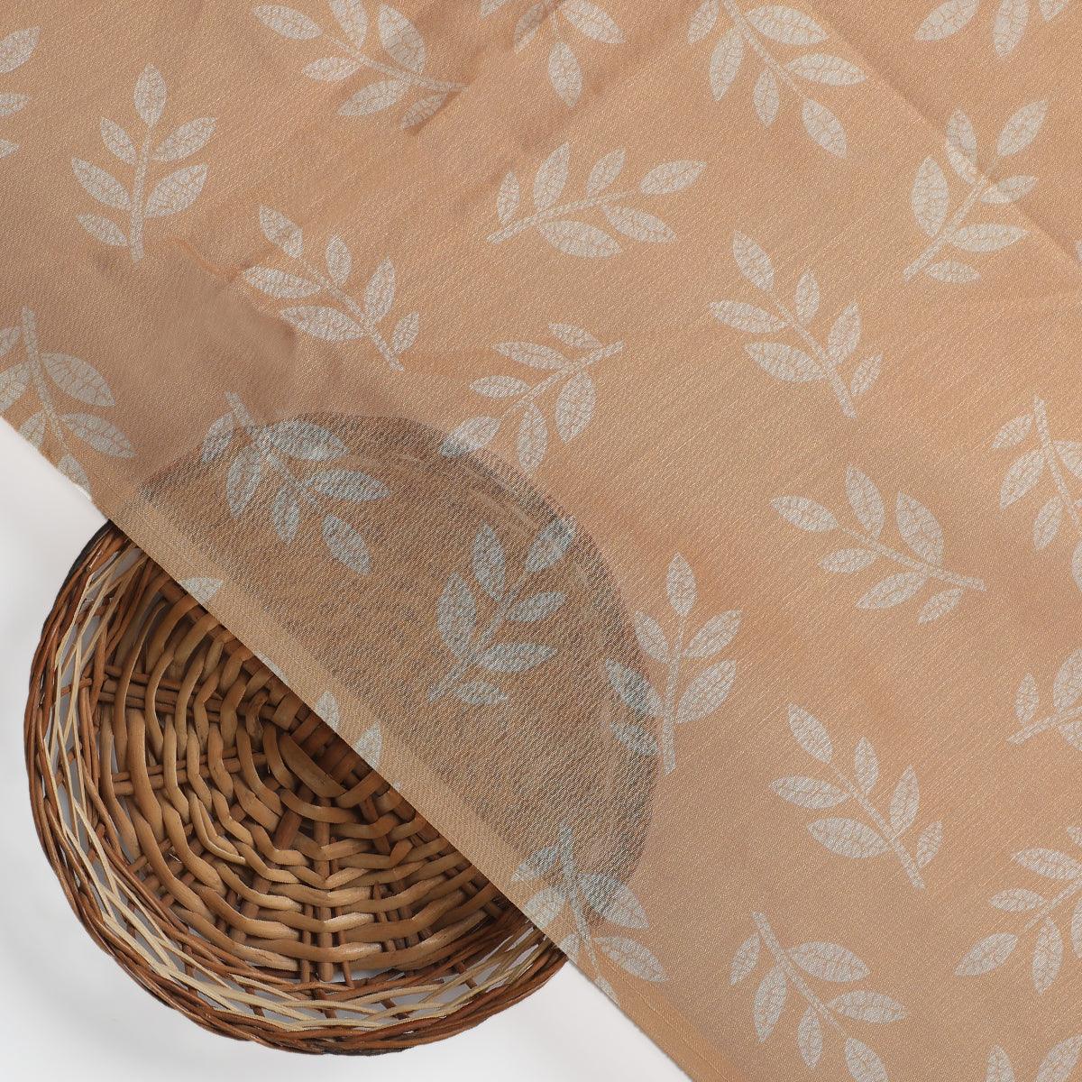 Chanderi Digital Printed Fabric - Orange Leaves - FAB VOGUE Studio®