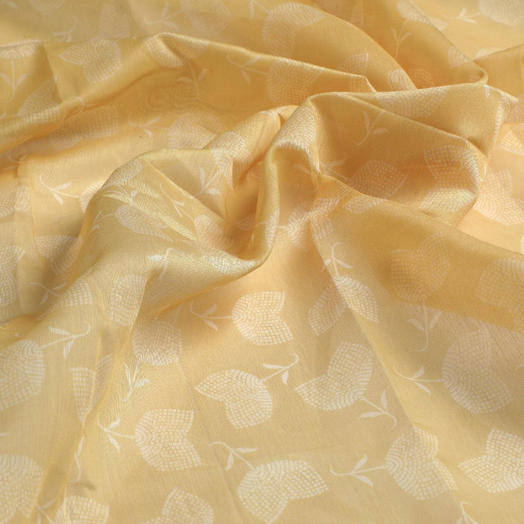 Chanderi Digital Printed Fabric with Decorative Prints - Yellow - FAB VOGUE Studio®