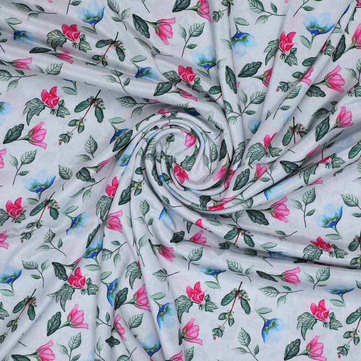 Flower With Olive Leaf Digital Printed Fabric - Crepe - FAB VOGUE Studio®