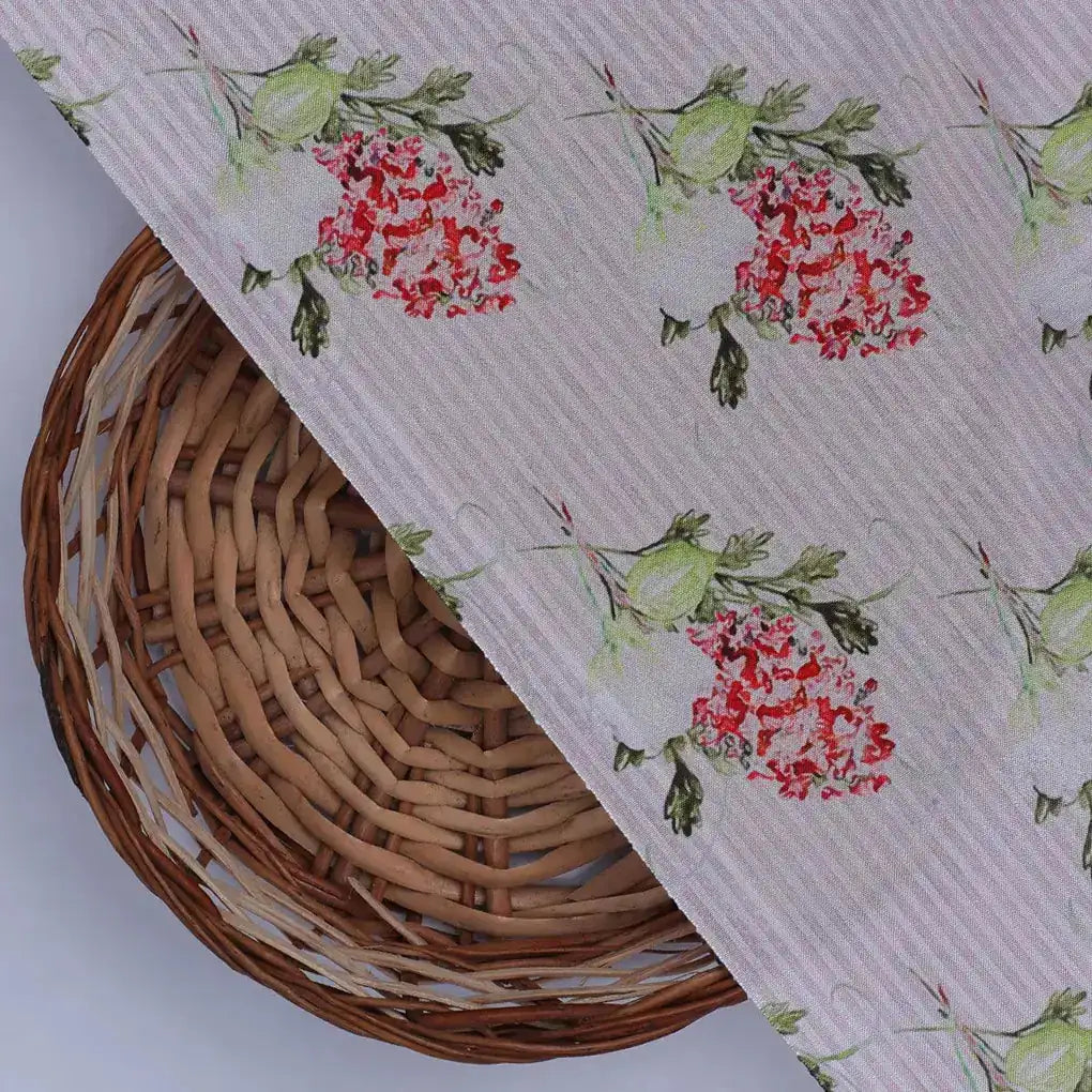 Pink Flower Pack With Stripes Digital Printed Fabric  - Crepe – cr 0 ma012731 110 pink flower pack with stripes digital printed fabric crepe 2