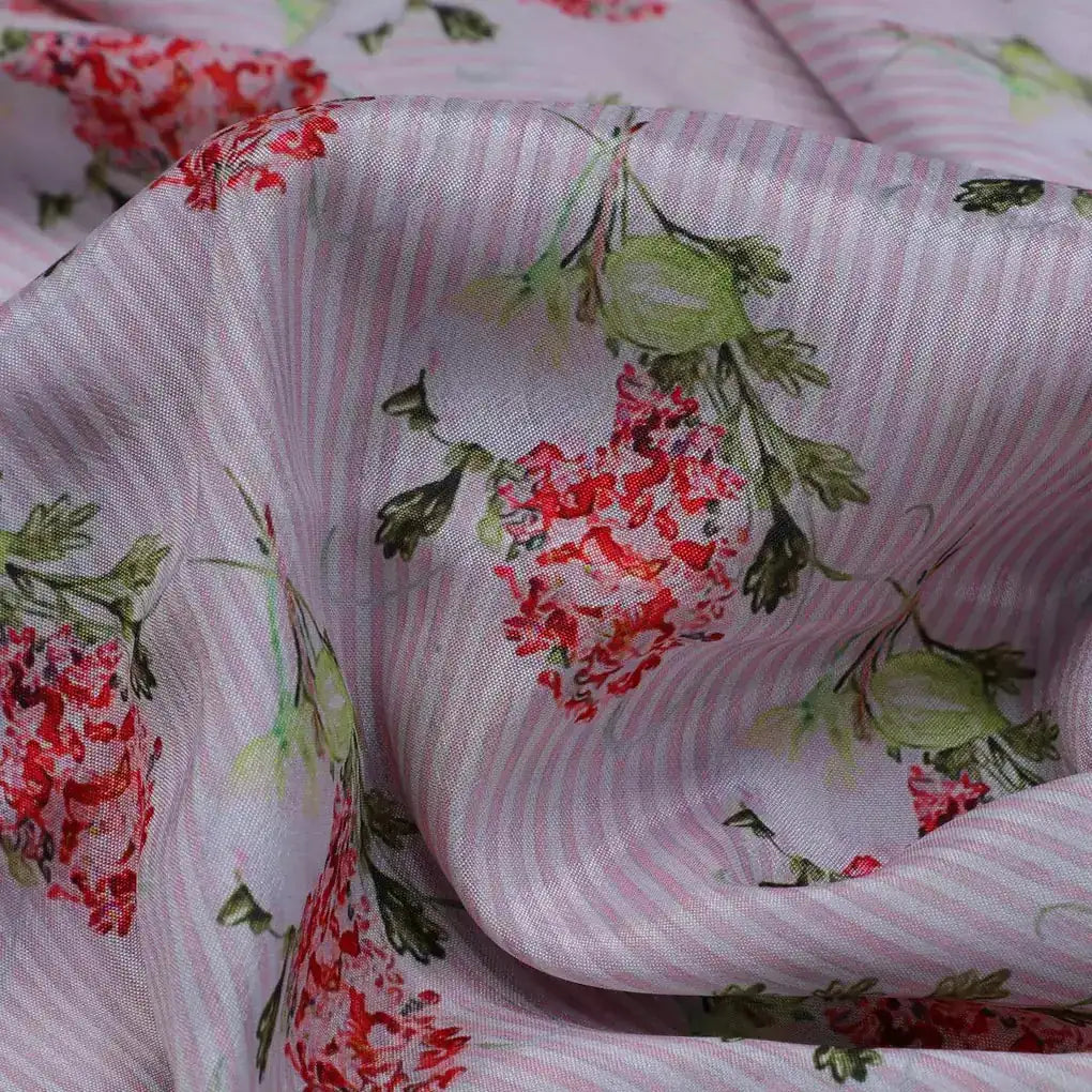 Pink Flower Pack With Stripes Digital Printed Fabric  - Crepe – cr 0 ma012731 110 pink flower pack with stripes digital printed fabric crepe 3