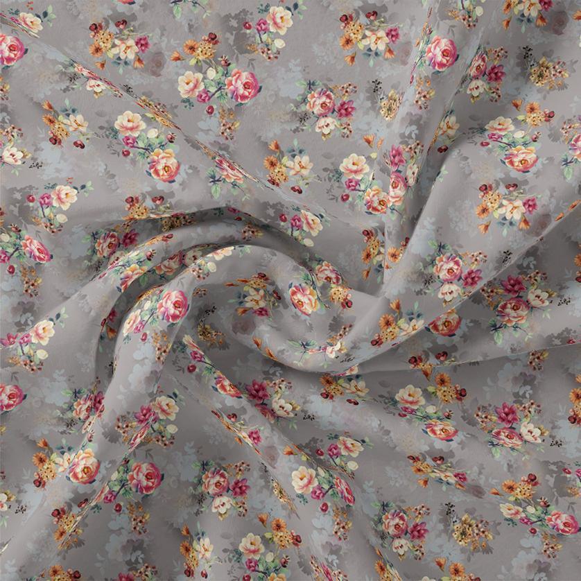 Beautiful Gradient Poppy And Orchid Flower Digital Printed Fabric - Silk Crepe - FAB VOGUE Studio®