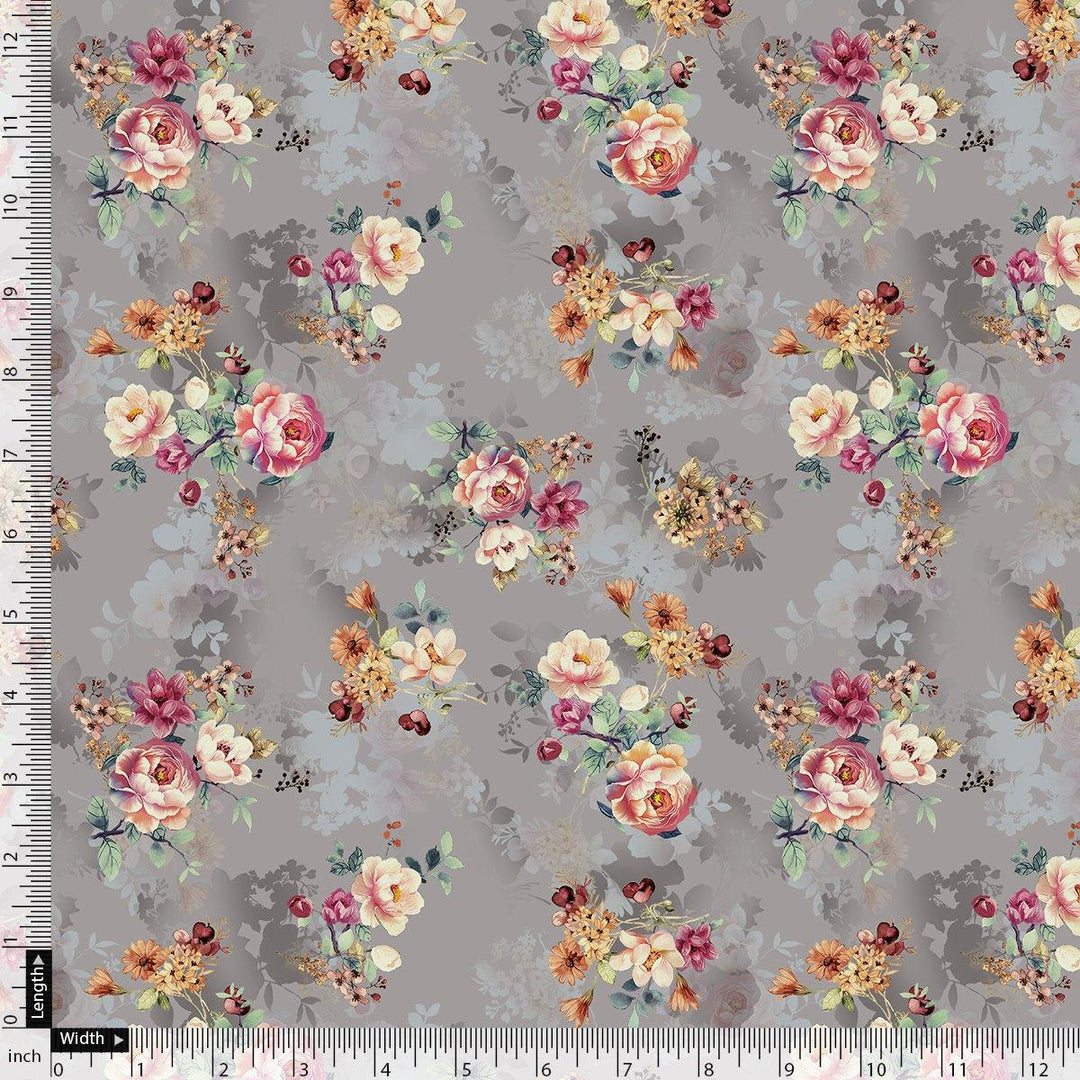Beautiful Gradient Poppy And Orchid Flower Digital Printed Fabric - Silk Crepe - FAB VOGUE Studio®