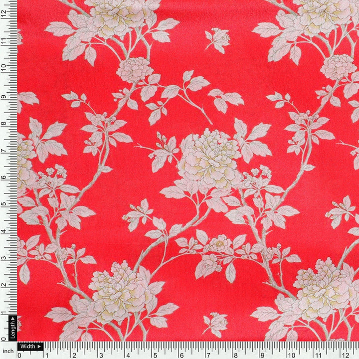 Flower Bunch On Dreamy Orange Digital Printed Fabric - Crepe - FAB VOGUE Studio®