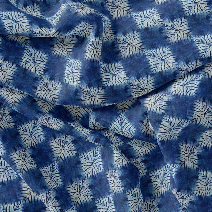 Flower Leaves With Blue Harlequin Digital Printed Fabric - Crepe - FAB VOGUE Studio®