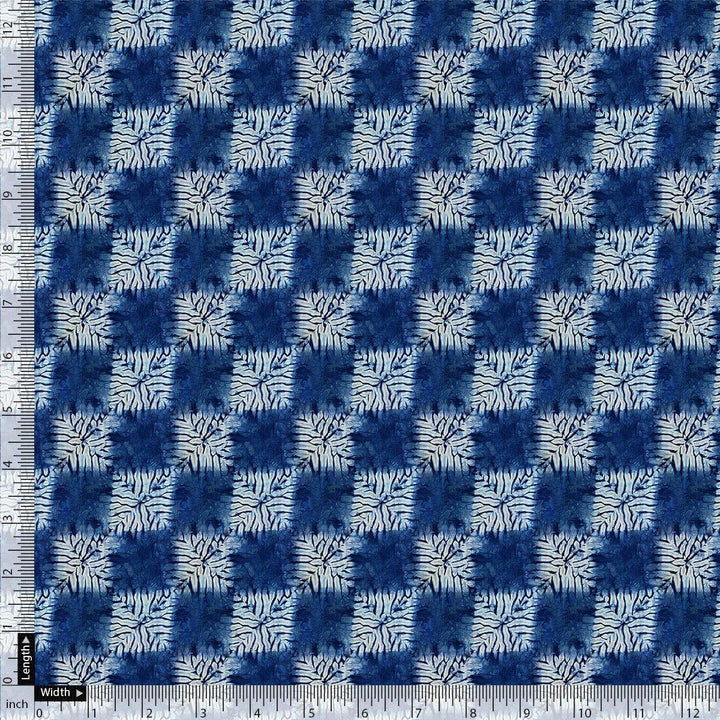 Flower Leaves With Blue Harlequin Digital Printed Fabric - Crepe - FAB VOGUE Studio®