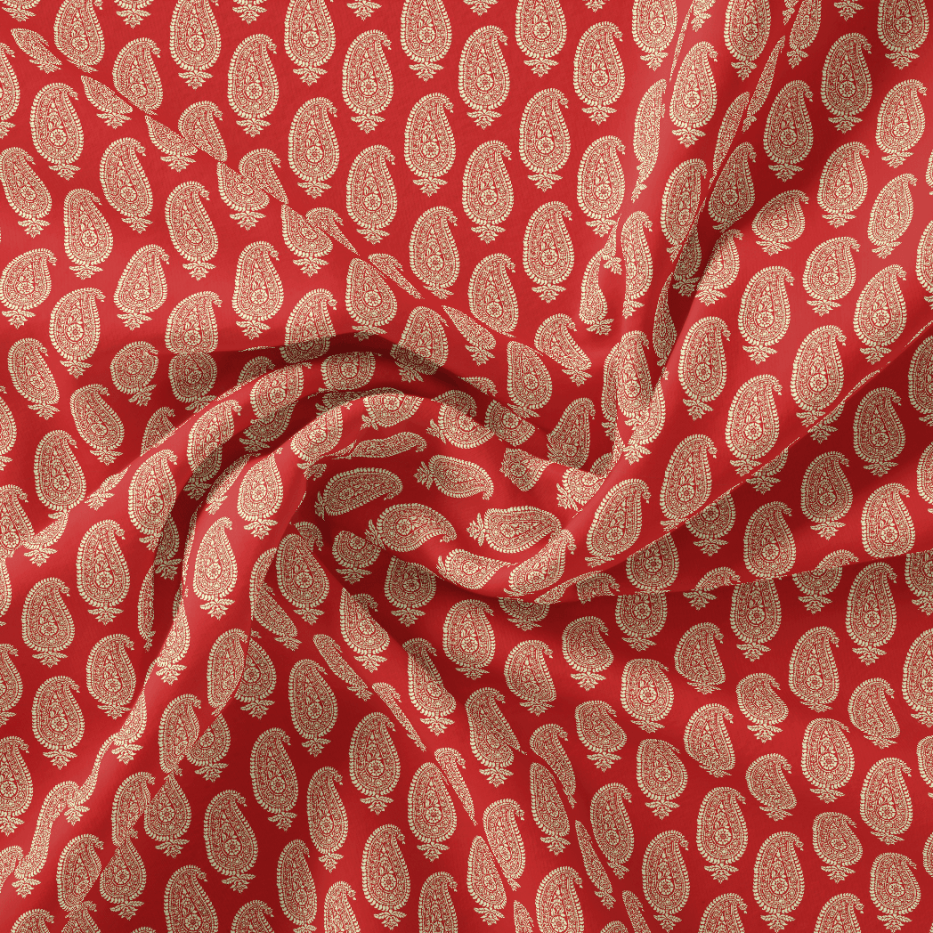 New Seamless Paisley Valiant Poppy Colour Digital Printed Fabric - Silk Crepe - FAB VOGUE Studio®