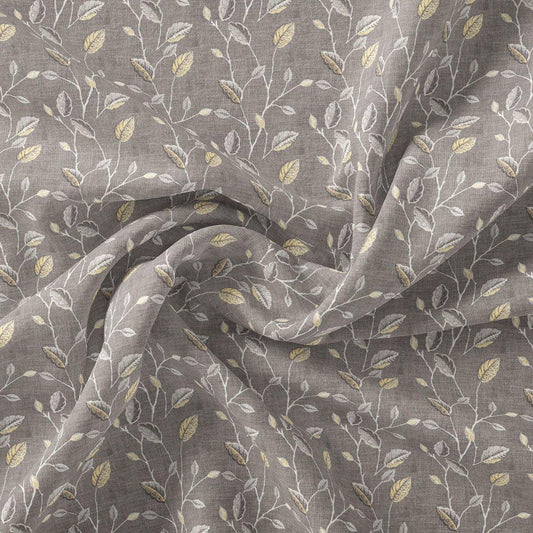 Brown Leaves With Stalk Digital Printed Fabric - Crepe - FAB VOGUE Studio®