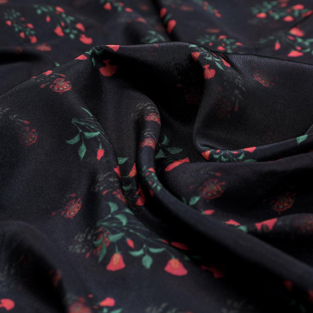 Red Flower over Black Base Digital Printed Fabric - FAB VOGUE Studio®
