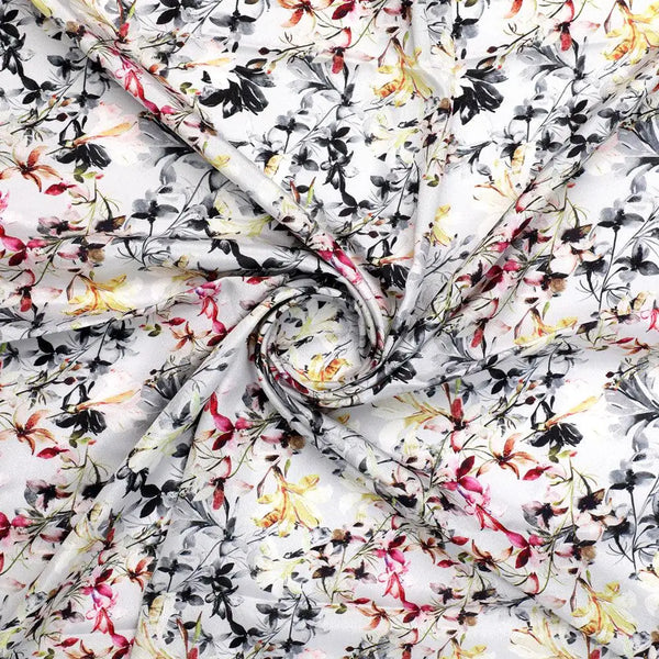 Calico Flower Yellow And Purple Floral Digital Printed Fabric - Silk Crepe – cr 0 ma07184 110 calico flower yellow and purple floral digital printed fabric silk crepe 1