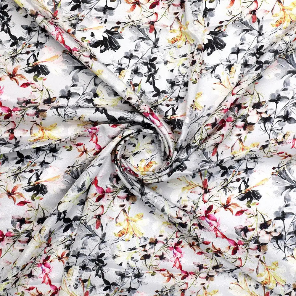 Calico Flower Yellow And Purple Floral Digital Printed Fabric - Silk Crepe – cr 0 ma07184 110 calico flower yellow and purple floral digital printed fabric silk crepe 1