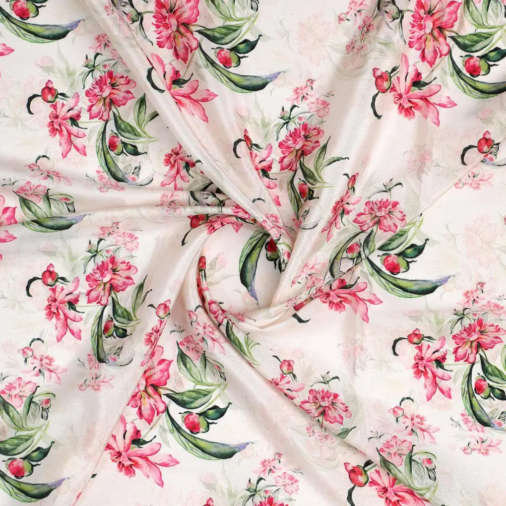 Beautifull Pink Calendula Flower Digital Printed Fabric - Silk Crepe – cr 0 ma08529 110 beautifull pink calendula flower digital printed fabric silk crepe 1