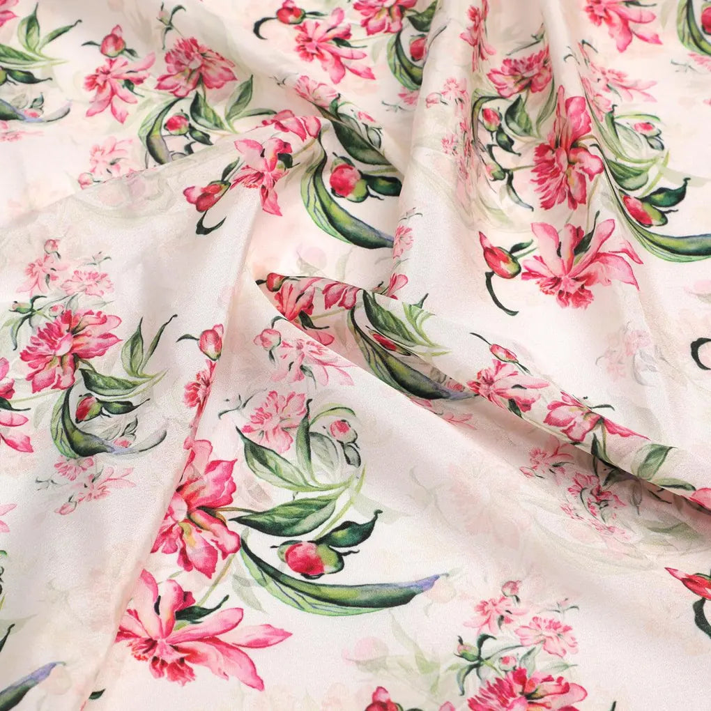 Beautifull Pink Calendula Flower Digital Printed Fabric - Silk Crepe – cr 0 ma08529 110 beautifull pink calendula flower digital printed fabric silk crepe 3