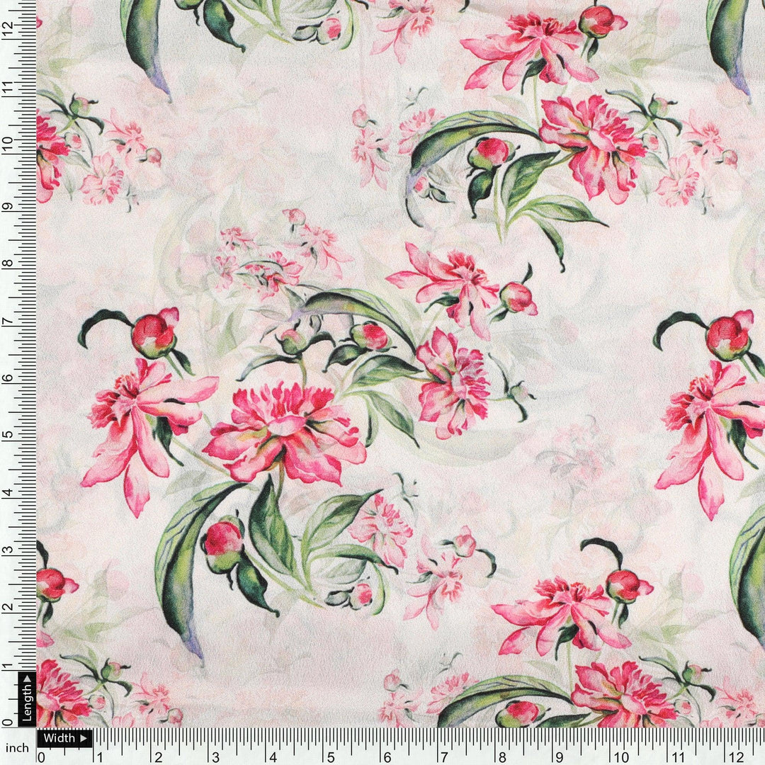 Beautifull Pink Calendula Flower Digital Printed Fabric - Silk Crepe - FAB VOGUE Studio®