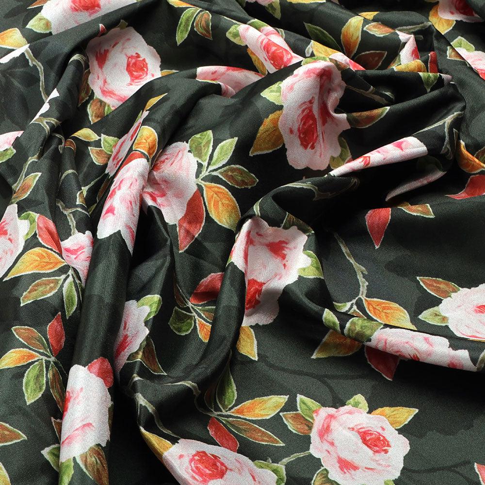 Ditsy Pink Rose With Green Leaves Digital Printed Fabric - Crepe - FAB VOGUE Studio®