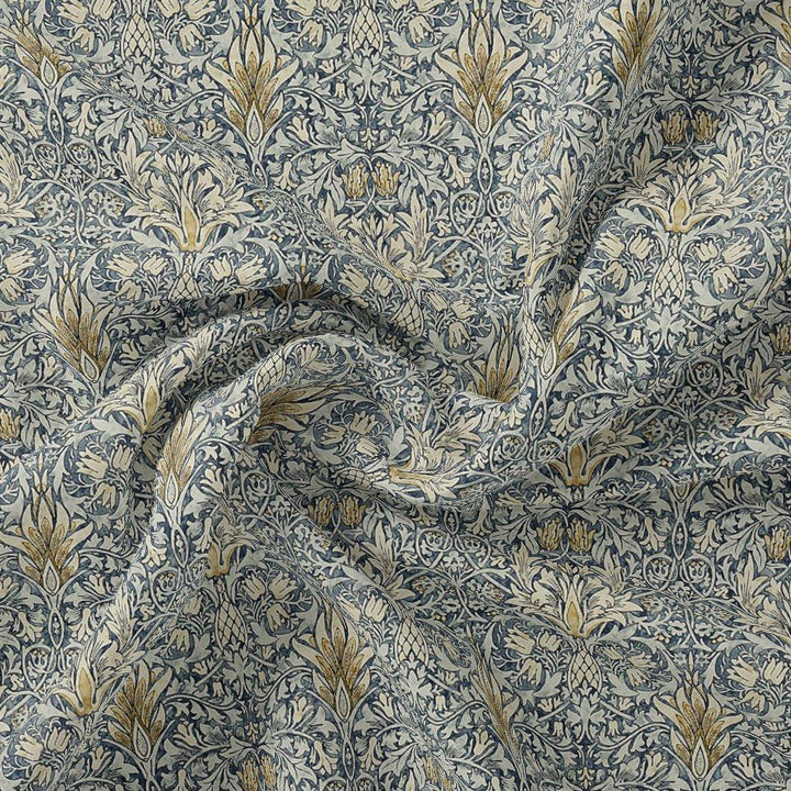 Damask Patterns On Yukon Gold Digital Printed Fabric - Crepe - FAB VOGUE Studio®