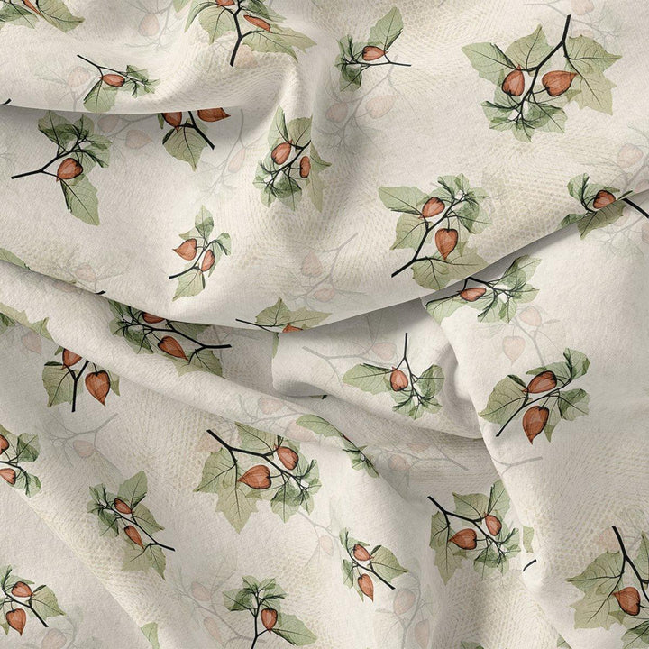 Colico Bunch Green With Orange Seads Digital Printed Fabric - Crepe - FAB VOGUE Studio®
