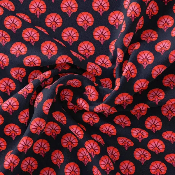 Beautiful Red Floral Over Dark Blue Base Printed Fabric – cr 0 ta01245 110 beautiful red floral over dark blue base printed fabric 1
