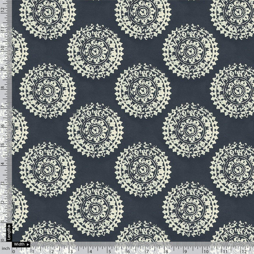 Seamless Rounded Suzani Art Digital Printed Fabric - Silk Crepe - FAB VOGUE Studio®