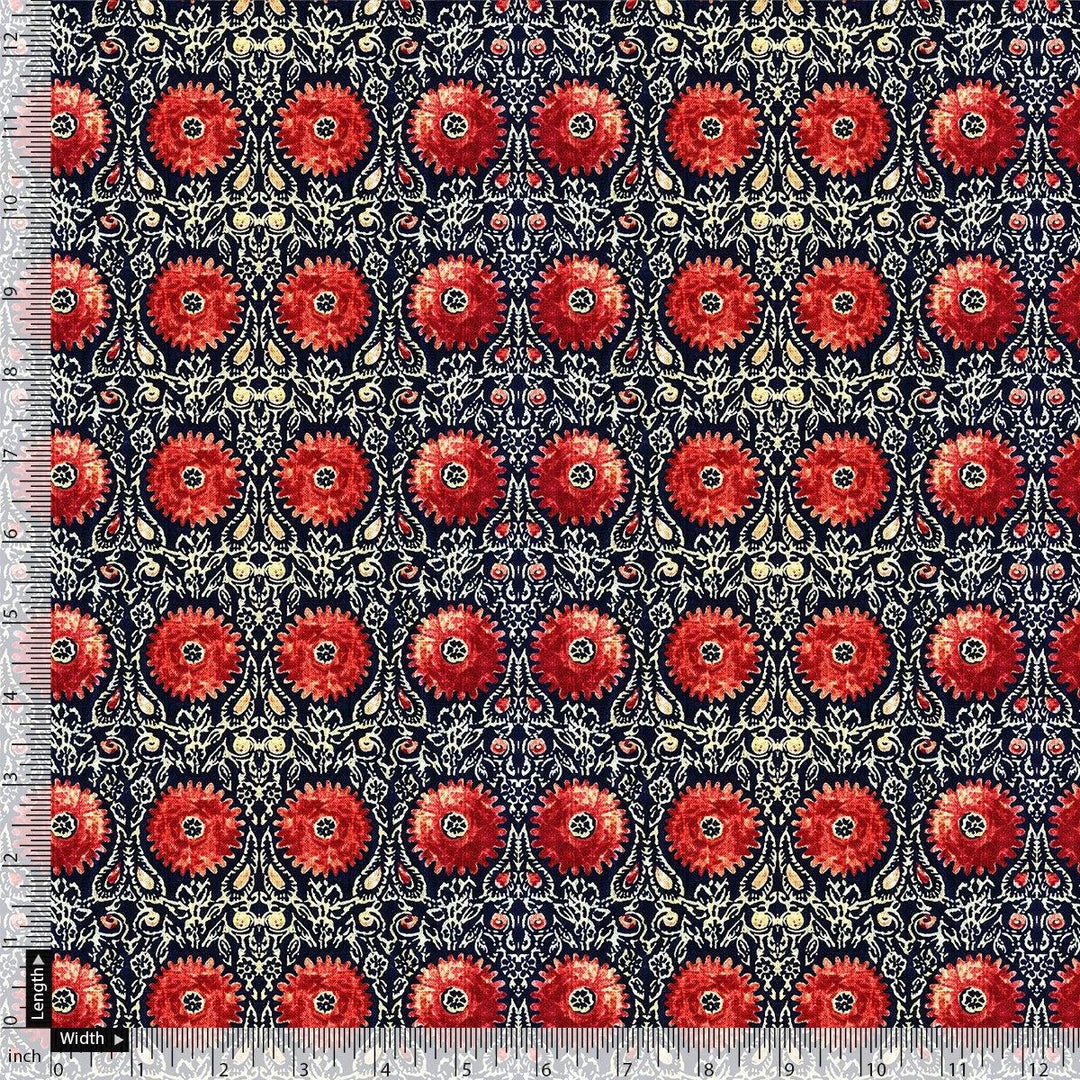 Cool Red Shiny Flower With Valley Digital Printed Fabric - Silk Crepe - FAB VOGUE Studio®