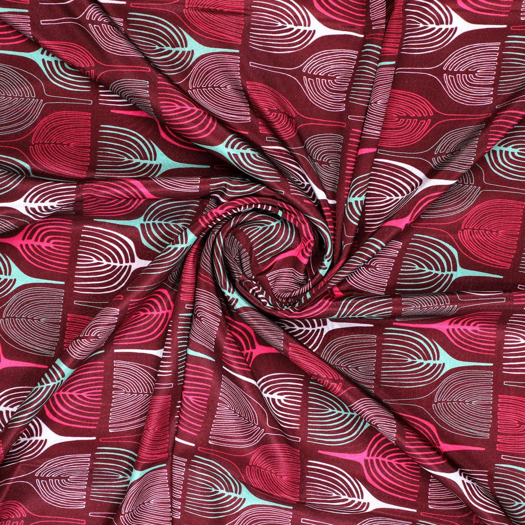 Bold Colourful Mahogany Leaf Digital Printed Fabric - Silk Crepe - FAB VOGUE Studio®