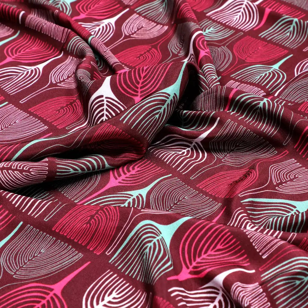 Bold Colourful Mahogany Leaf Digital Printed Fabric - Silk Crepe – cr 0 ta0169 110 bold colourful mahogany leaf digital printed fabric silk crepe 3